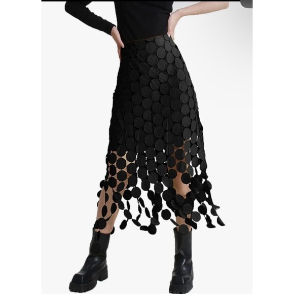 Commense Dresses & Skirts - Commense Black Circle Applique Laser Cut Midi Skirt Whimsigoth Womens M Modern